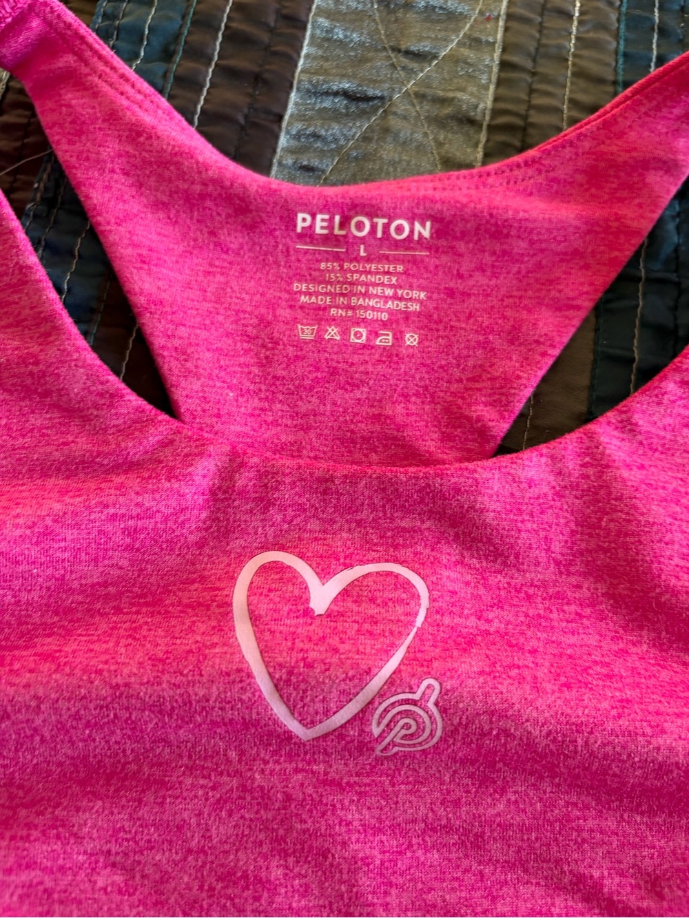 Peloton Hot Pink Racerback Heart Sports Bra with diagonal back size large - Picture 2 of 3